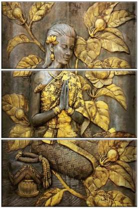 NISH! NISH! 'Mythical'Collection |3D Effect Tiles | Wall Highlighter Designer Digital Tiles (Ceramic Tiles - Gloss Finish, 3ft x 2ft, UV Cured, Set of ThreeThree 1ft x 2ft Tiles) for Home, Living Room, Drawing Room, Temple Digital Reprint 24 inch x 36 inch Painting