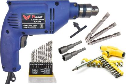 ISC Ylr2310 Electric 10mm Revers Forward Drill + T-Bar Screwdriver + Ph2 Bits + Nut Bit Pistol Grip Drill