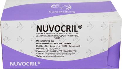 NUVO MEDSURG Absorbable Suture Thread With Needle 2-0 U.S.P SIZE 3 METRIC ( 90 CM ) PACK OF 12 (NUVOCRIL ) NM-2345 Surgical Plier