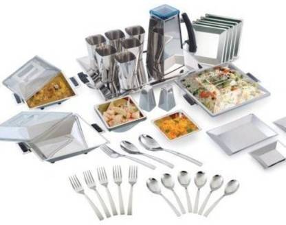 JVL Pack of 50 Steel Square Dinner Set, 50-Pieces Dinner Set