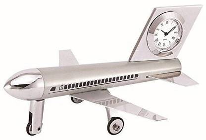 Mohangifts Mini Airplane Clock for home office desk car dashboard Metal Paper Weights  with Chrome finish