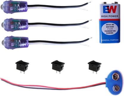 Kit4Curious 3 Project LED Light with 9v Battery, Connector, Switch Alternative Energy Electronic Hobby Kit