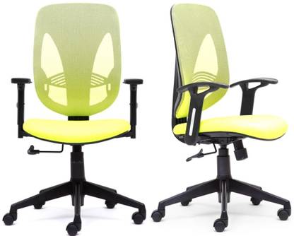 Lakdi Elegant Neon Green Executive Office Mesh Chair with Lumbar Support, Height Adjustable System - Ideal for Office Set of 2 Combo Leatherette Office Executive Chair