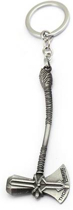 AVI Metal Thor Silver Colour Axe &Pin Badges with Marvel Avengers Badge Combo Pack Key Chain