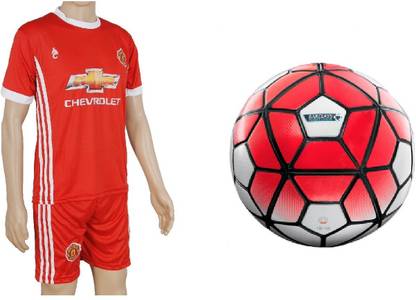 SportsCorner Combo of Barclays Red/White Football (Size-5) with Suit (Jersey + Shorts) Football Kit
