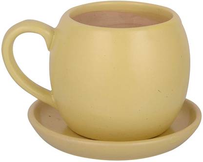 Lasaki Cup Saucer Small Light Yellow Ceramic Planter/Plant Pot/Bonsai Planter Pot/Pot Container/Flower Pot/Pot/Gamla/Gamle/Succulent Planter/Ceramic Handmade Pot Plant Container Set