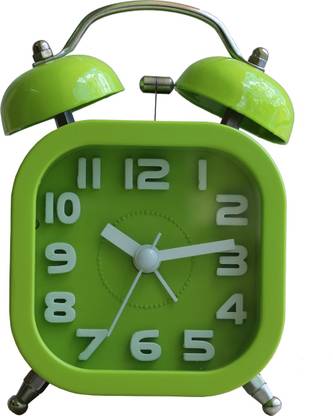 ellegent Analog Grenn Color Square Shape Twin Bell Alarm Clock With Backlight Clock