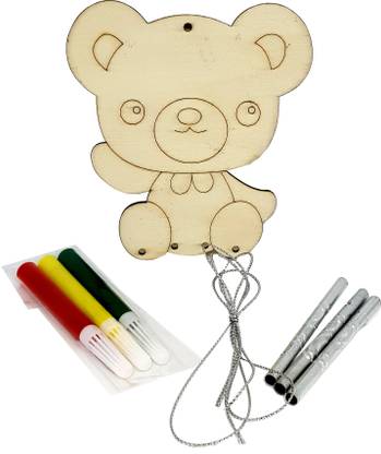 Visual Echoes DIY Wind Chime Bell Teddy Bear Design Home Garden Hanging DÃ©cor - MDF Board with Drawing Outine, 3 Metallic Chime Rods, 3 Sketch Colour Pens and 1 String.