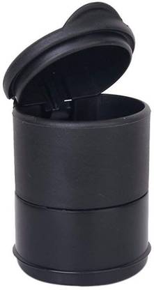 RHONNIUM ™ Travel Cigarette Ashtray Car Auto Portable Smokeless Cup Holder Cylinder With LED Light Lid Office - Metallic Black Plastic, PTFE (Non-stick), Aluminium Ashtray