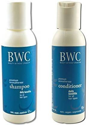 Beauty Without Cruelty BWC Trial and travel Minis Daily Benefits Shampoo and BWC Trial and travel Minis Daily Benefits Conditioner Bundle With Premium Essential Oshadhi Essential Oils for all hair types, 2 fl oz each