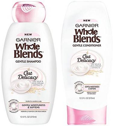 GARNIER Whole Blends - Oat Delicacy - With Natural Extracts - Gentle Shampoo & Conditioner Set - Net Wt. 12.5 Fl Oz 370 Ml Per Bottle - One Set