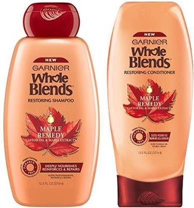 GARNIER Whole Blends - Maple Remedy - Paraben Free Vegan Formula - Shampoo & Conditioner Set - Net Wt. 12.5 Fl Oz 370 Ml Per Bottle - One Set