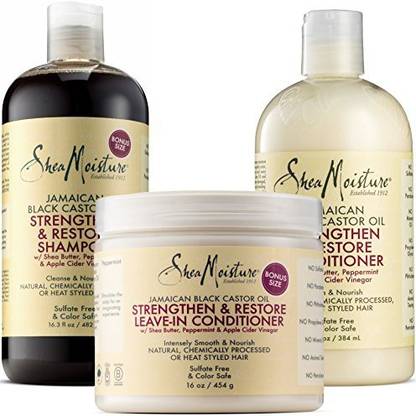 Shea Moisture Jamaican Black Castor Oil Combination Pack - Strengthen Grow & Restore - Shampoo 16.3 Oz Conditioner 13 Oz. & Leave-In Conditioner�16 Oz
