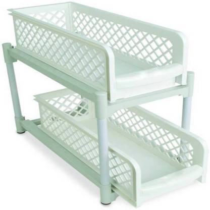 Rural Mart Portable 2 Tier Basket Drawers Plastic Wall Shelf