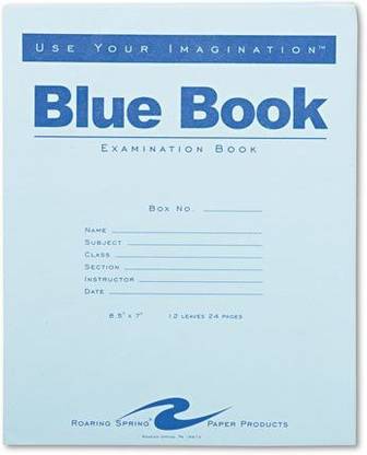 Roaring Spring Exam Blue Book, Margin Rule, 8-1/2 X 7 Inches, White, 12 Sht/24 Page (77513)