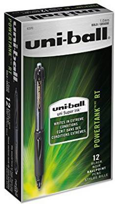 uni-ball Powertank Retractable Ballpoint Pens, Bold Point (1.0Mm), Black Barrel, Black Ink, 12 Count