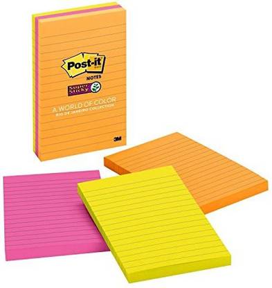 Post It Super Sticky Notes, 4 In X 6 In, Rio De Janeiro Collection, Lined, 3 Pads/Pack, 90 Sheets/Pad (660-3Ssuc)