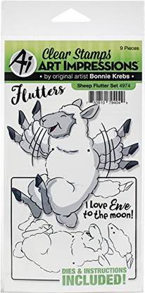 ART IMPRESSIONS 4974 Sheep Flutters Stamp And Die Set, Multicolor