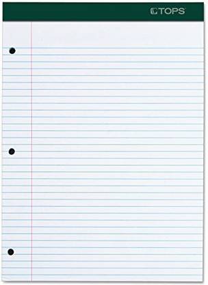 Generic Tops Docket Writing Pad, 8-1/2" X 11-3/4", College Rule, White Paper, 3-Hole Punched, 100 Sheets (63384)