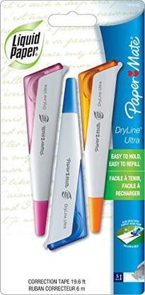 Paper Mate Liquid Paper Dryline Ultra Correction Tape, Assorted Colors, 3 Count