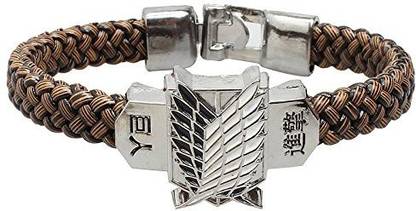 Sunerly Shingeki No Kyojin Cosplay Attack On Titan Leather Woven Stainless Steel Lobster Clasp Bracelet Punk Jewelry Corps Tv Alloy Hand Strap