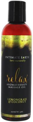 Intimate Earth Relax Aromatherapy Massage Oil Lemongrass & Coconut 4 Fl. Oz.