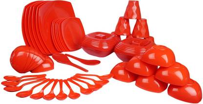 Shrih Pack of 48 PP (Polypropylene) 48 Pieces Dinner Set- Red Dinner Set