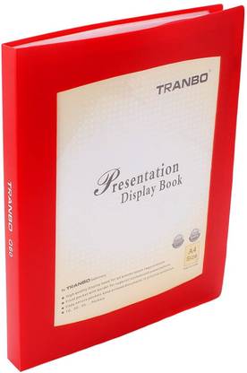 TRANBO Plastic Clear Book File Folder Display Presentation Book, 60 Pocket, A4 Size, Red