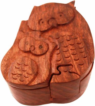 Purpledip Wooden Puzzle Box 'Mamma Owl - Baby Owl': Handmade Mystery Keepsake Magic Game Gift (11294)