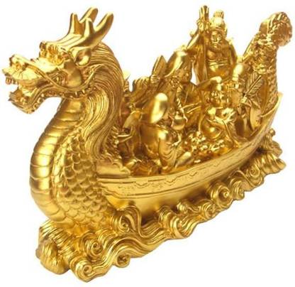 nitin collection Golden Polyresin Feng Shui Dragon Wealth Ship Decorative Showpiece  -  7 cm
