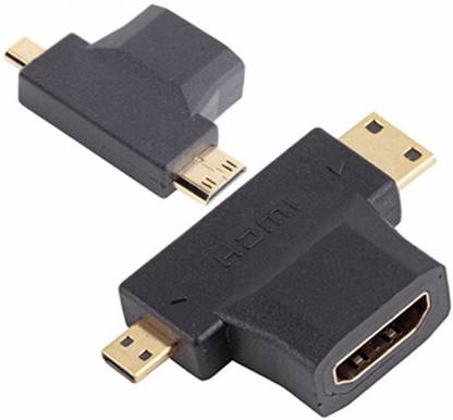 LipiWorld  TV-out Cable (Pack-2) 3 in 1 T Shape HDMI Female to Mini & Micro HDMI Male 90 Degree Multi Adapter Converter