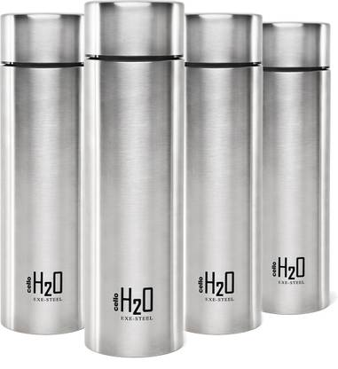 cello Stainless Steel Water Bottle Set, 1 Litre, Set of 4, Silver 1000 ml Bottle