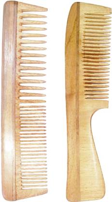 JAMBOREE wooden combs - Combo of 2 Neem Wood Combs (regular handle-7.5" and regular detangler-7.5")