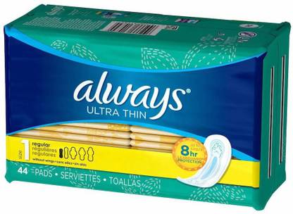 Always Ultra Thin Regular without Wings Unscented Pads 44 Count Sanitary Pad