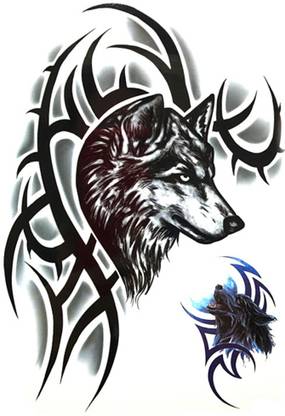 Savii Beautiful Big Black 2 Wolf Faces Design