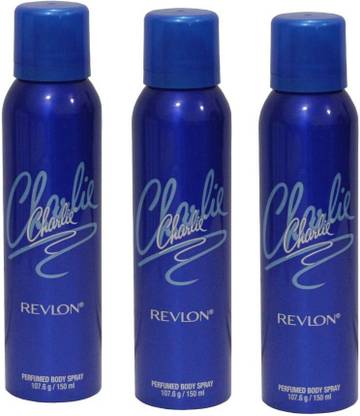 रेव्लॉन Charlie Blue Perfumed Combo Body Spray (450 ml, Pack of 3) डिओडोरेंट स्प्रे - महिलाओं के लिए
