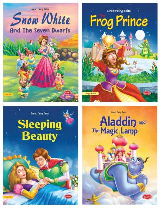 Fairy Tales Story Books For Kids-Great Fairy Tales - Aladdin & The Magic Lamp-Sleeping Beauty-The Frog Prince-The Snow White & Seven Dwarfs-combo-6 Of 4 Books With Free Story Book Of Comic Style - Bullu & Friends