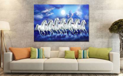 saf SEVEN HORSES SPARKLE COATED SELF ADHESIVE WITHOUT FRAME Digital Reprint 24 inch x 36 inch Painting