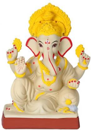 Green Practices Eco Friendly Ganesh Murti made of Shadu Maati No 12 Peshwai L:10" W:7" H:16" Decorative Showpiece  -  41 cm