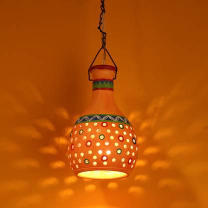 ExclusiveLane Dome Shaped Terracotta Pendant Cum Hanging Lamp In Tangerine Orange Pendant Lamp Ceiling Lamp