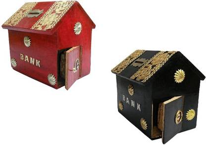 Sublime Arts PACK OF 2 NEW DESIGNED WOODEN Coin Bank