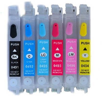 PRINTWELL T0491-T0496 Empty Refillable Cartridge For Epson Stylus Photo R210 / R230 / R231 / RX510 / RX630 / RX650 Printers Compatible With Epson T0491-T0496 Ink Cartridges Black + Tri Color Combo Pack Ink Cartridge