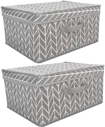 HomeStorie Cotton Canvas Storage Organizer Box Set with Lids, Large, Storage Basket