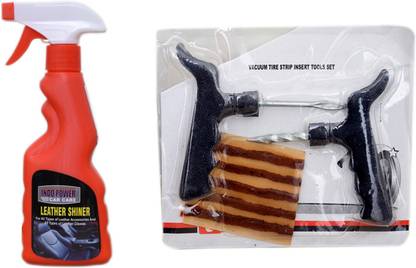 INDOPOWER LEATHER SHINER SPRAY 250ml+ 1 set Tubeless Tyre Puncture kit. Combo