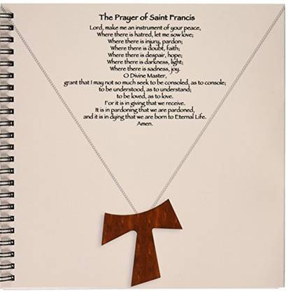 3dRose db_110053_1 The Prayer of Saint Francis on a Creme Beige Background with a Simple Wood Tau Cross on a Chain Drawing Book, 8 by 8