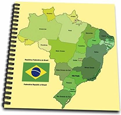 3dRose db_99125_1 Colorful Political Map of Brazil with Each State Identified Flag with English & Portuguese Text Drawing Book, 8 by 8"