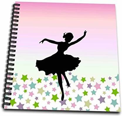 3dRose Spinning Ballet Dancer Dancing Amongst The Stars Pink Graceful Balerina Silhouette Girly Dance Drawing Book, 8 by 8 Inch (