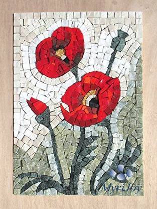 Myrijoy MOSAIC ART KIT DIY WILDFLOWERS POPPIES 9"x12.5" Birthday/Wedding / Anniversary gift ideas Mosaic wall art Feng Shui succes