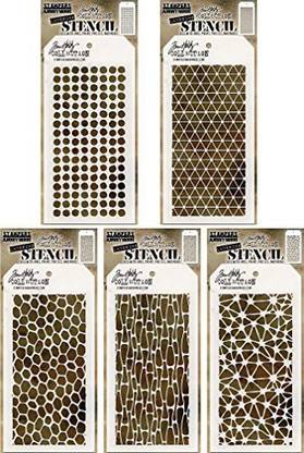 Tim Holtz Stencils Set 15 Five Item Bundle 4 / 5 New for Spring 2018 Diamonds, Dotted, Hive, Cells, and Organic
