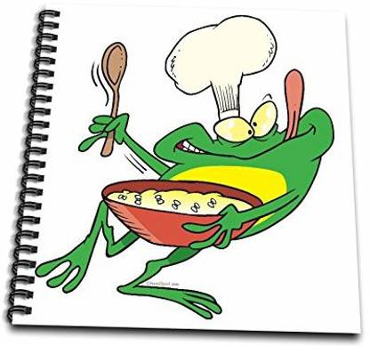 3dRose db_104123_2 Funny Silly Cooking Chef Frog Cartoon Memory Book, 12 by 12 Inch